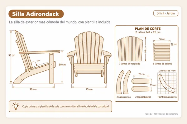Ficha de la silla Adirondack con plantilla